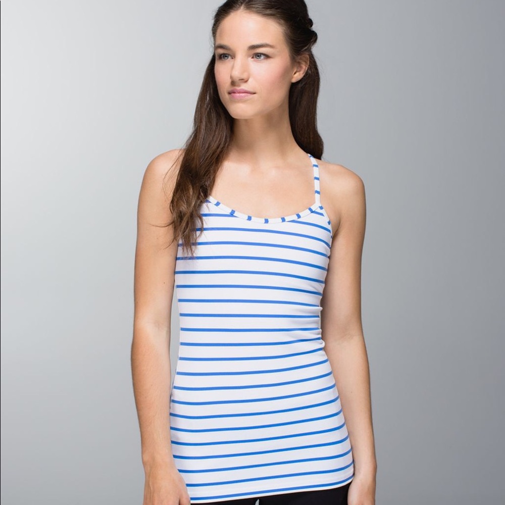 Lululemon power y tank in striped blue and white